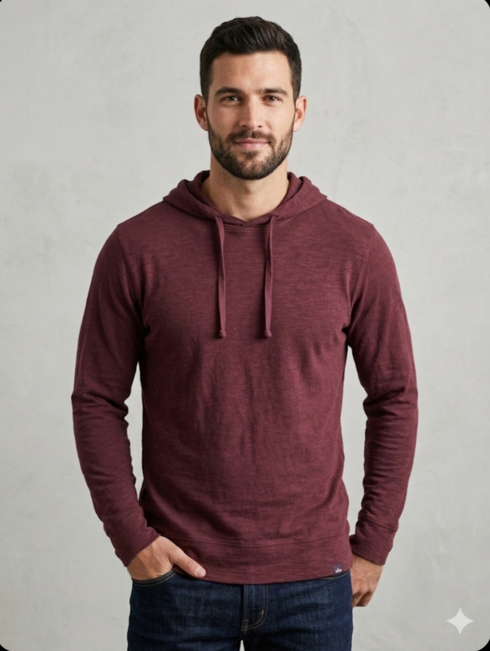 Faherty Hoodie Mens L Burgundy Sunwashed Organic Cotton Slub Sweatshirt Pullover